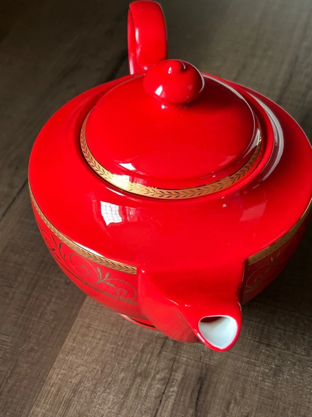 Teavana Ruby Filigree Teapot Fine Bone China Gold Scrollwork Discontinued